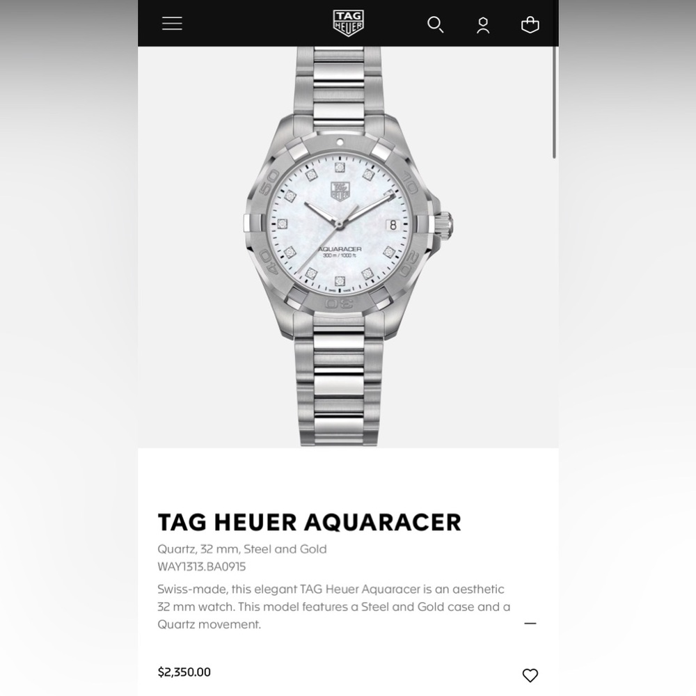 Tag Heuer Stainless Steel Silver and White Aquaracer Watch - Picture 2 of 8